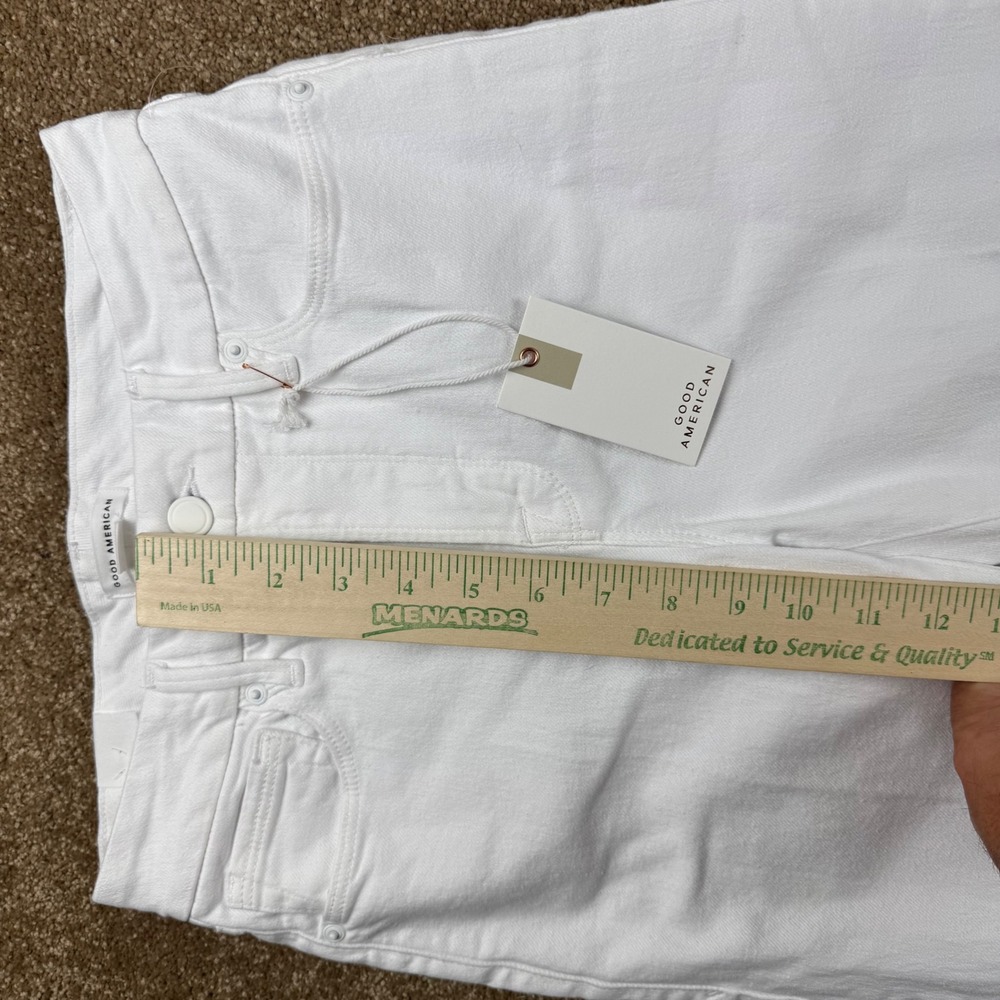Good American Good Legs Straight White High Rise Raw Hem Jeans 2/26 $99 NEW - Picture 4 of 16